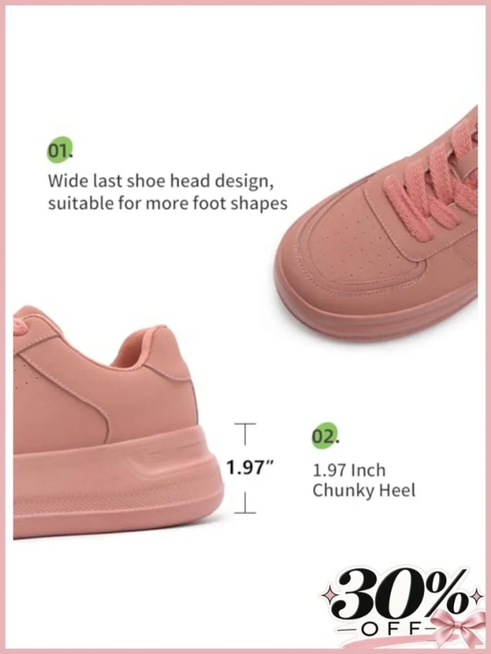 Platform Walking Sneakers Lace Up Lightweight Cushioned Foam Sole Women
